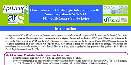 Observatoire de cardiologie interventionnelle en Centre-Val de Loire : suivi des SCA ST+ 2014-2016